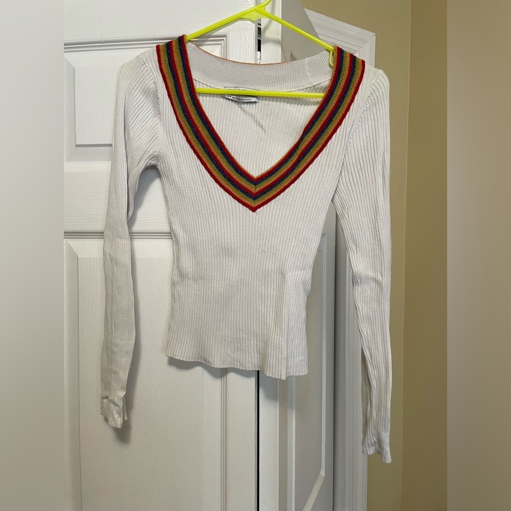 Urban Outfitters long sleeve v-neck shirt with rainbow collar